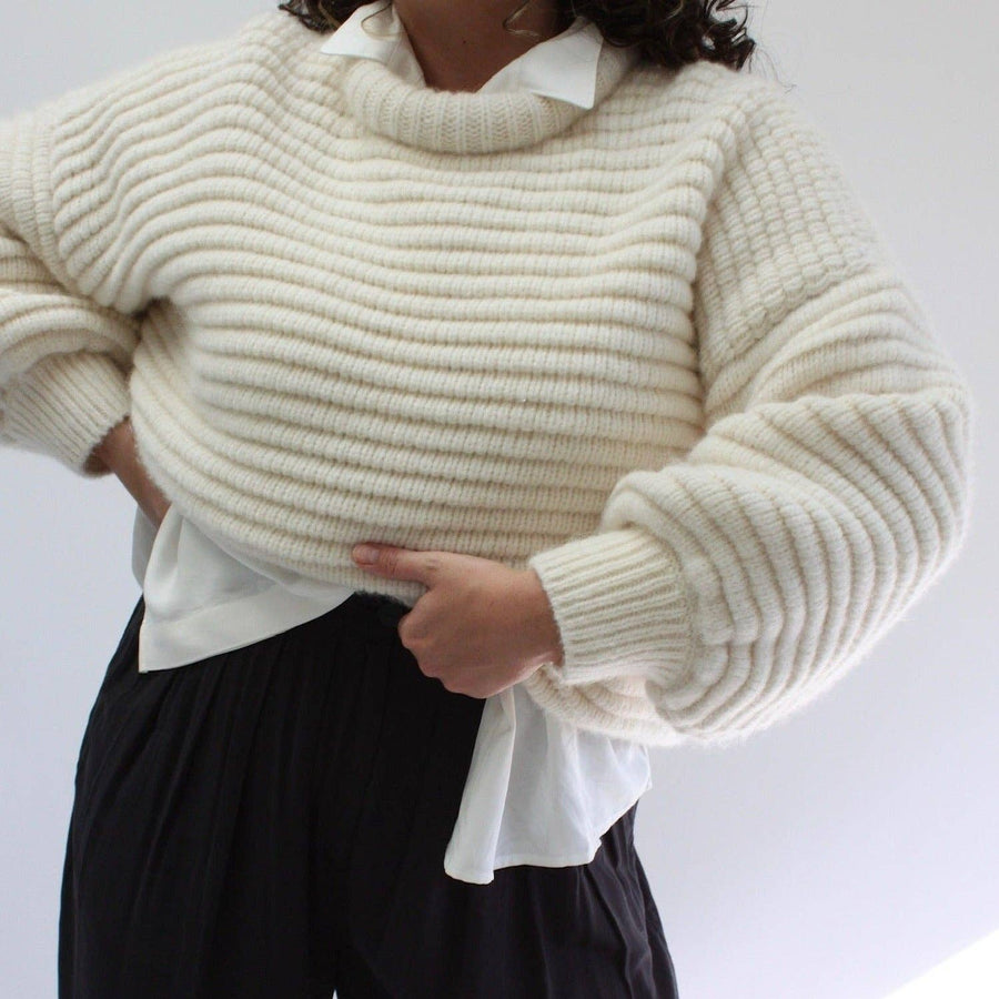 Romy Knitted Alpaca Balloon Sleeve Sweater: Oat / O/S