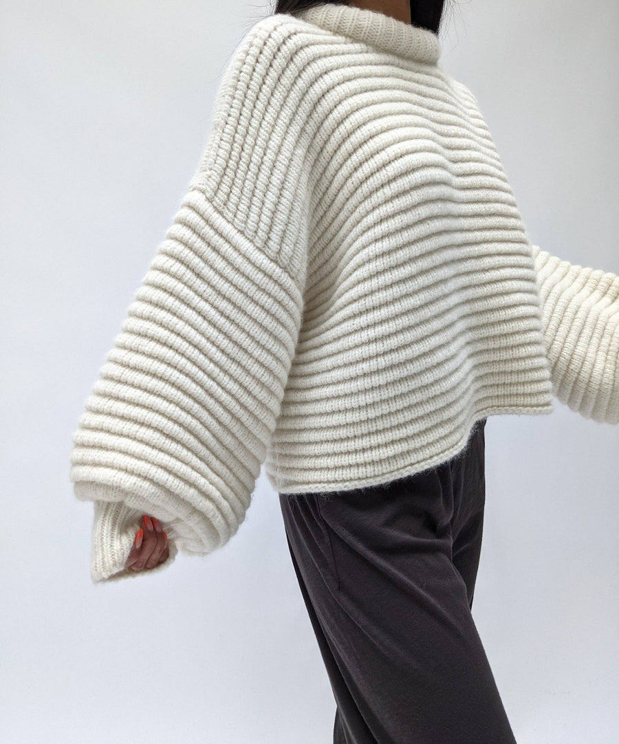 Romy Knitted Alpaca Balloon Sleeve Sweater: Oat / O/S