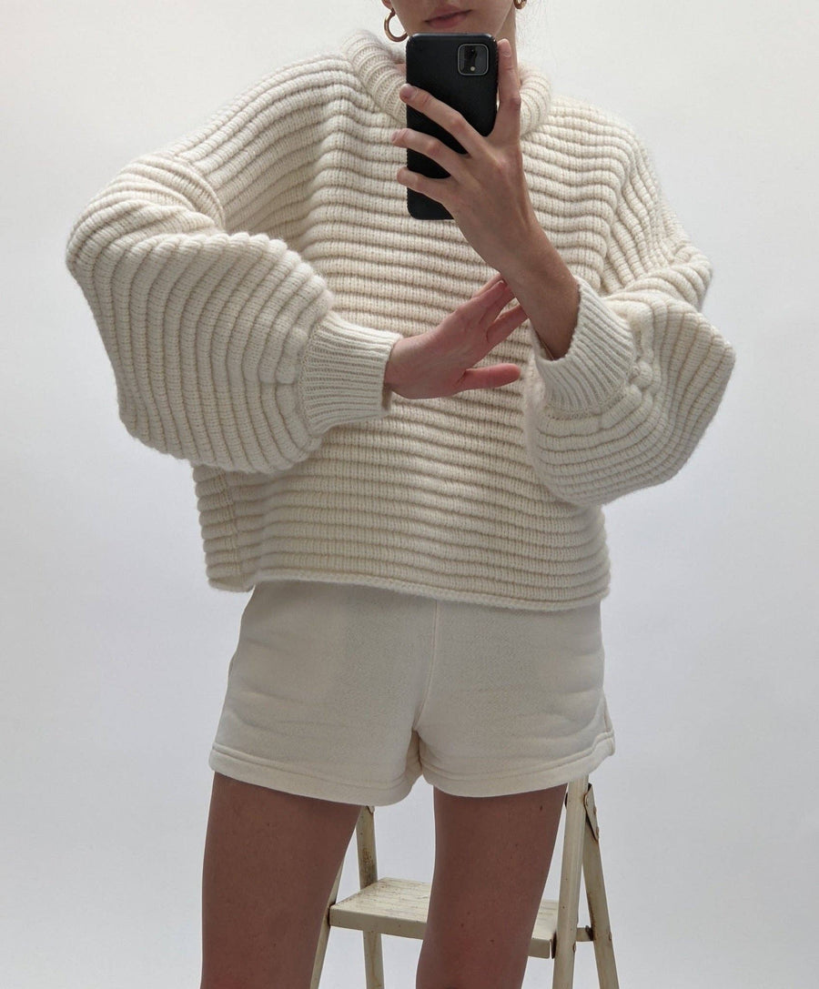 Romy Knitted Alpaca Balloon Sleeve Sweater: Oat / O/S