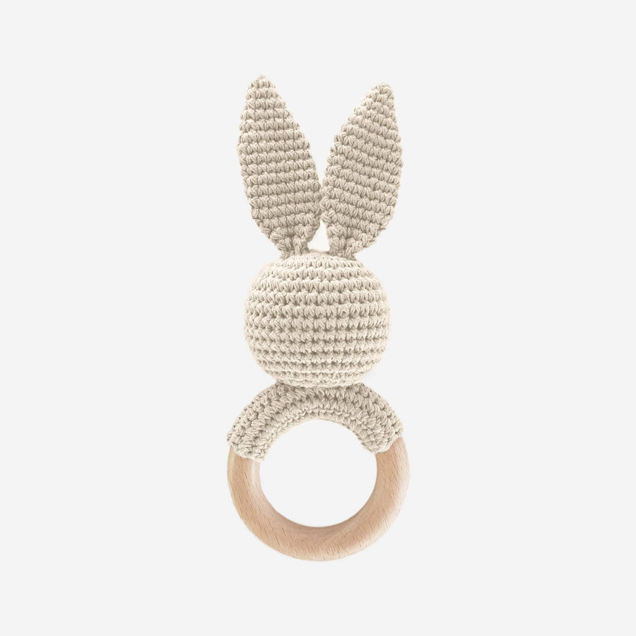 Teether Bunny Cream, Cotton Rattle Baby Gift Spring