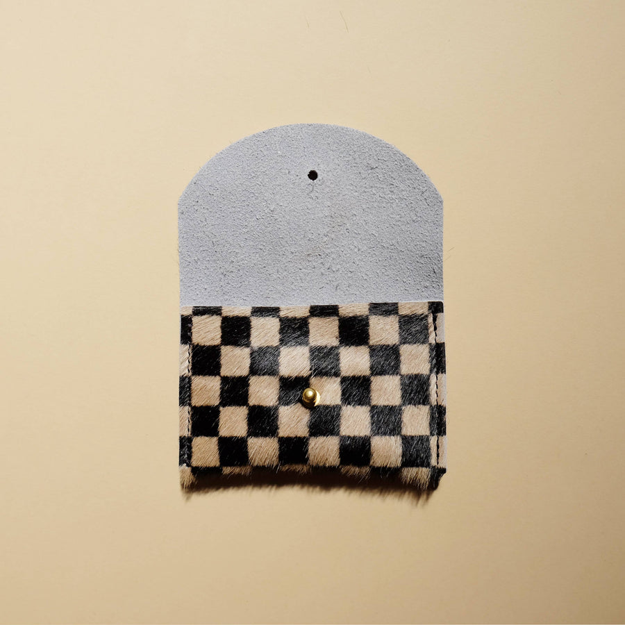 Cardholder - Tan Checkered Hair on Hide