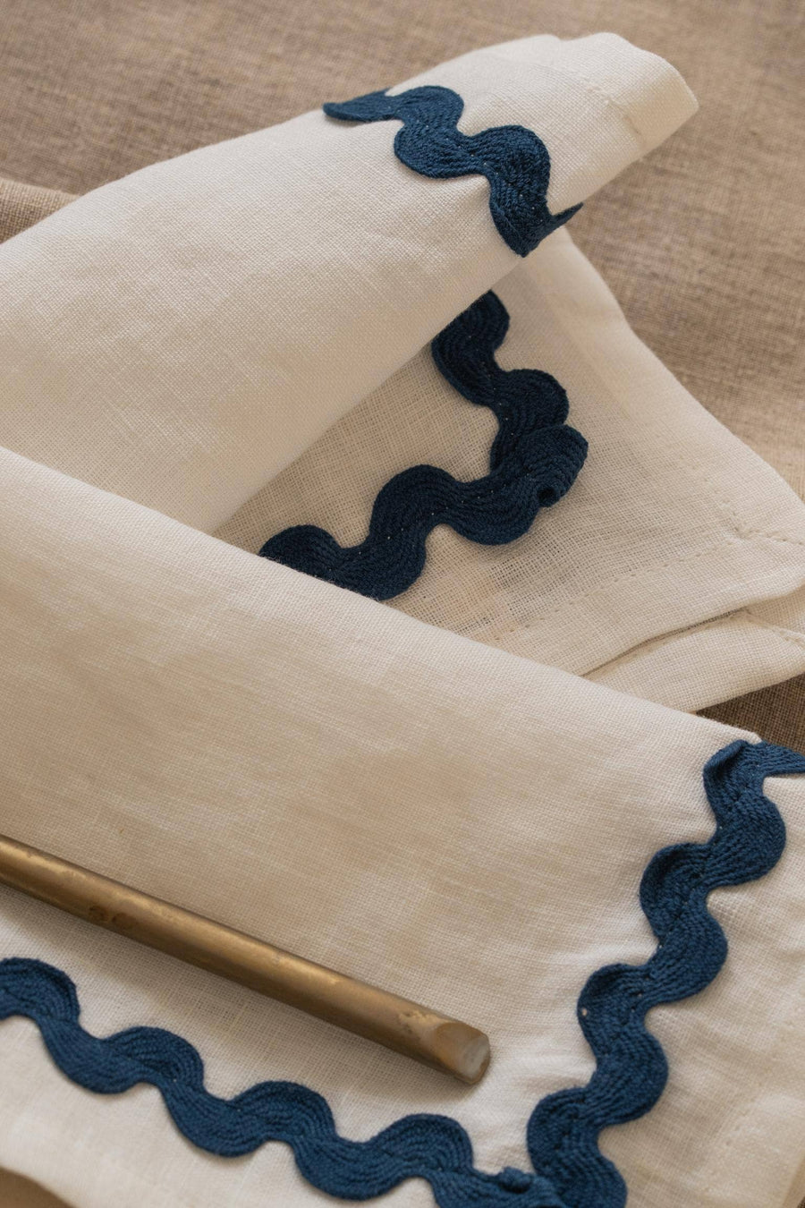Blue Lace Trim Linen Napkin