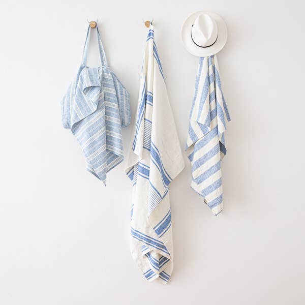 Linen Beach Towel Blue Philippe: 39 x 53