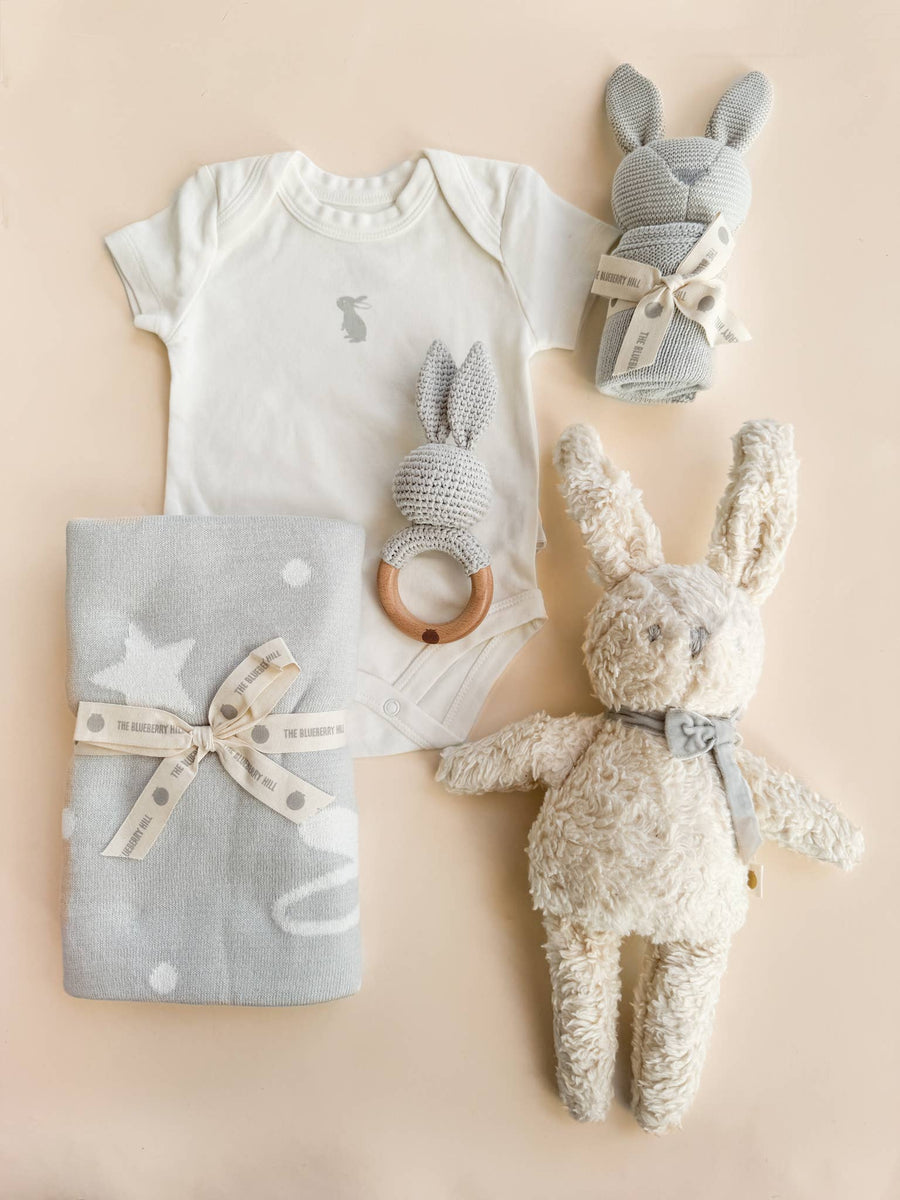 Plush Bunny Grey Bow Doll Baby Sherpa Organic Cotton Spring
