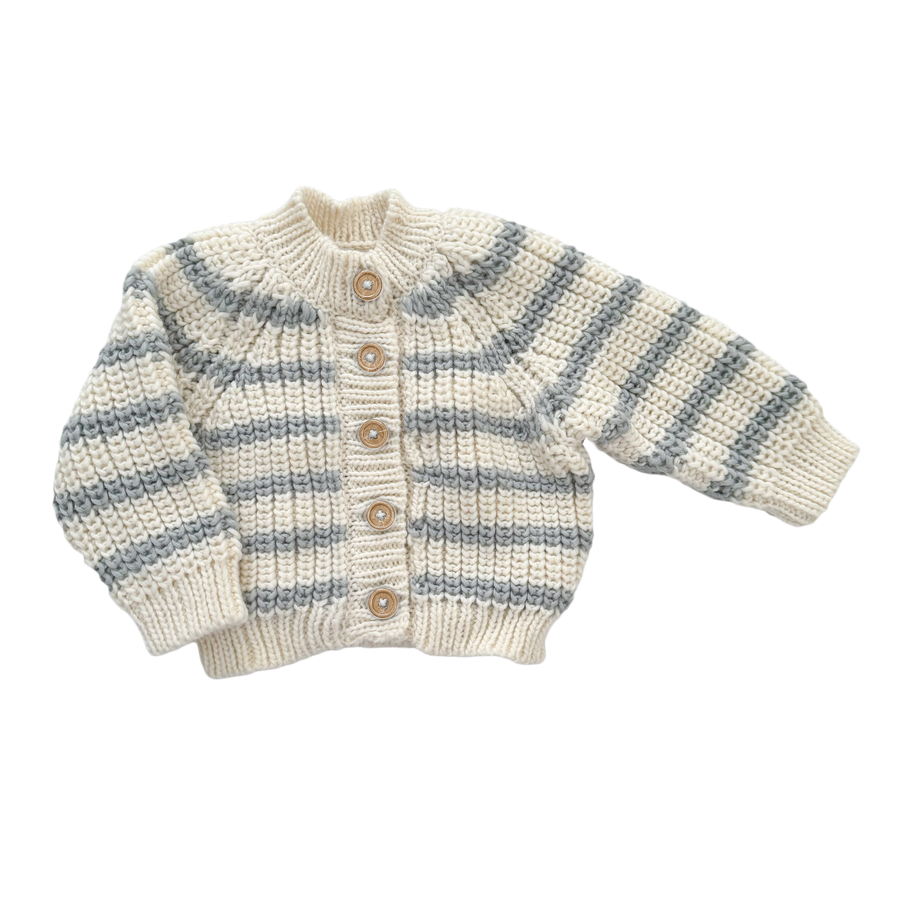 Rib Knit Stripe Cardigan, Bowie Grey | Baby & Kid Sweater: S; 12-24M