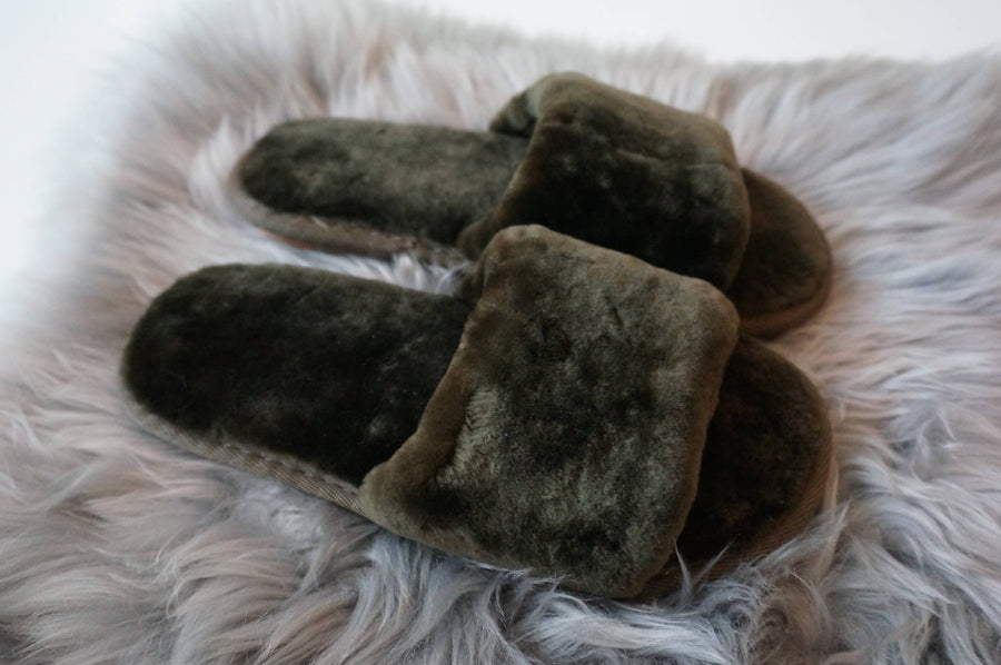 Sheared Sheepskin Slippers - Dark Green (Women's Sizing): 8.5 - 9.5