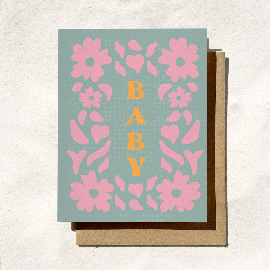 Baby Card | New Baby Cards | Boho Floral Card | Green card
