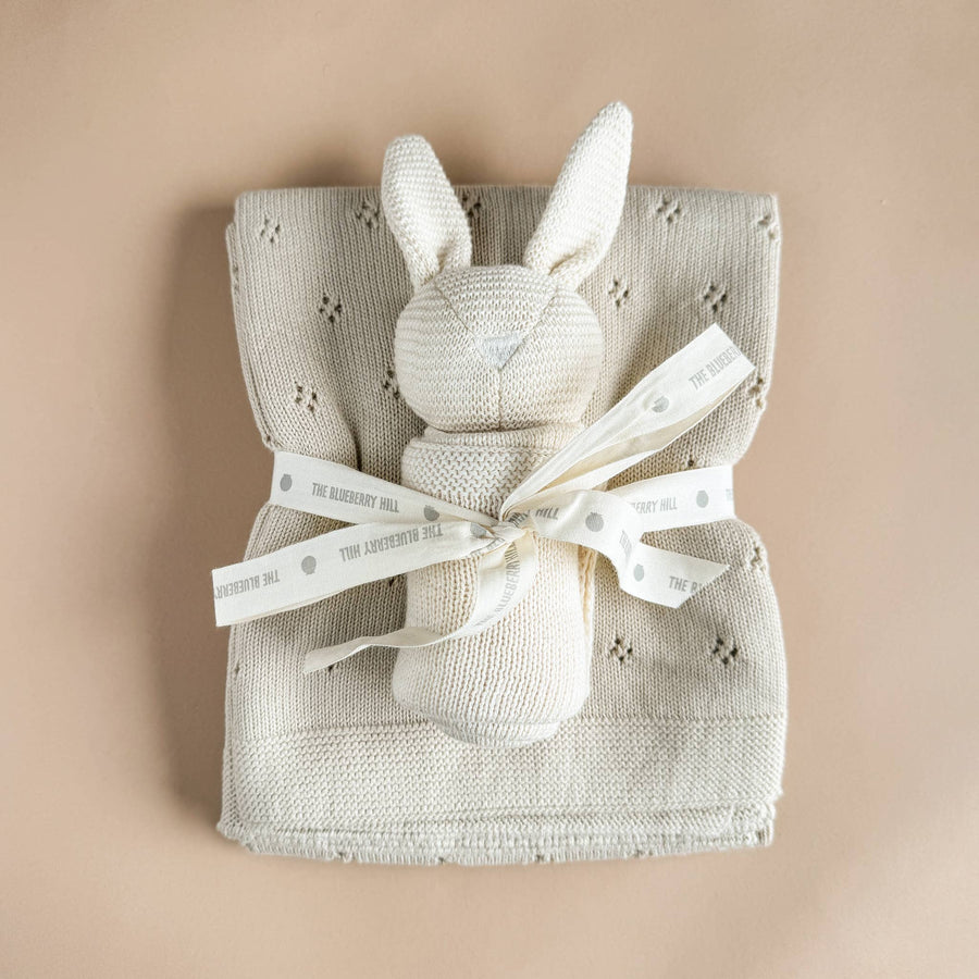 Lovey Bunny Cream Baby Gift Blanket Toy Spring Cuddle Cloth