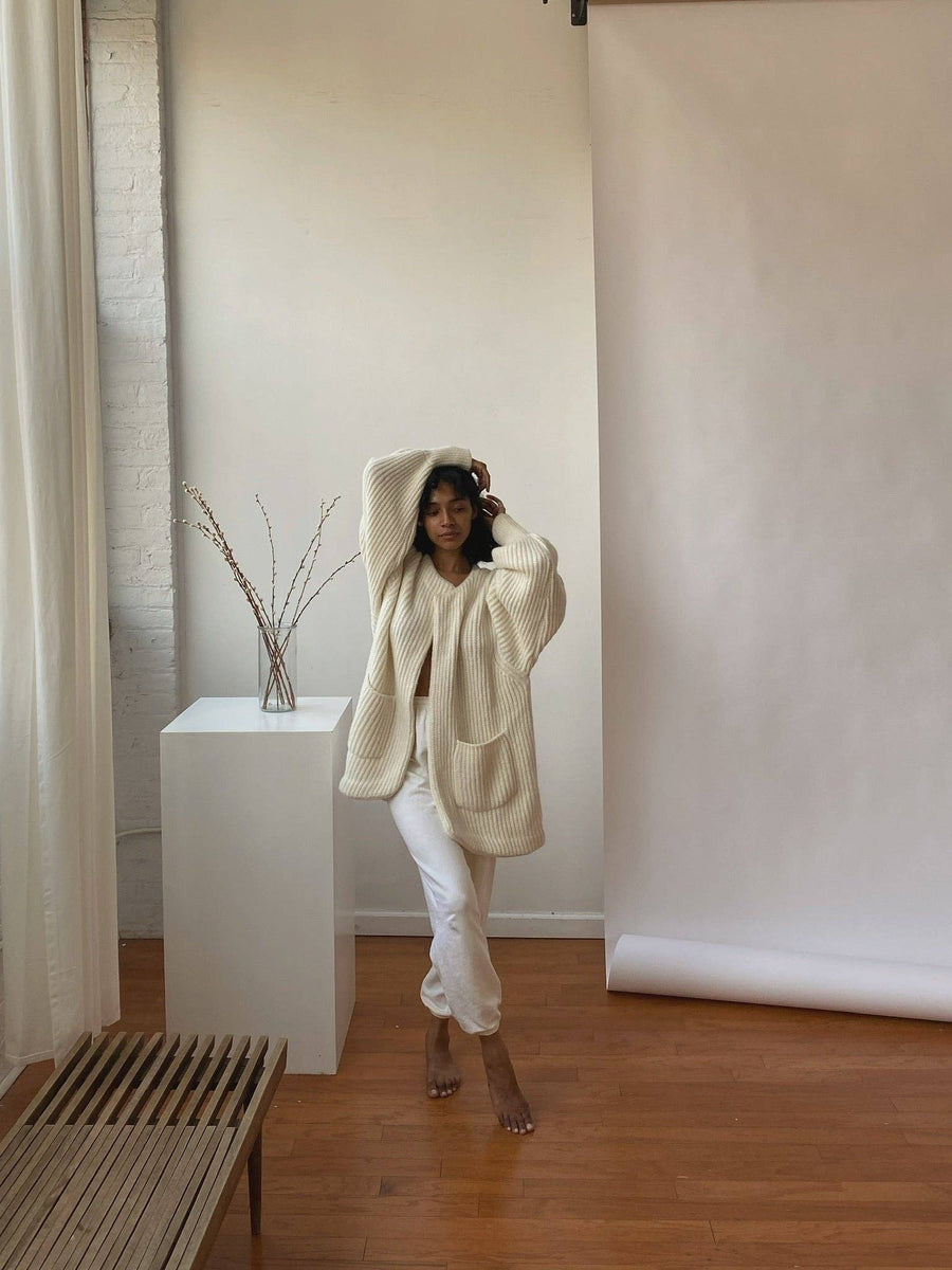 Dylan Knitted Alpaca Coat: Ivory / O/S