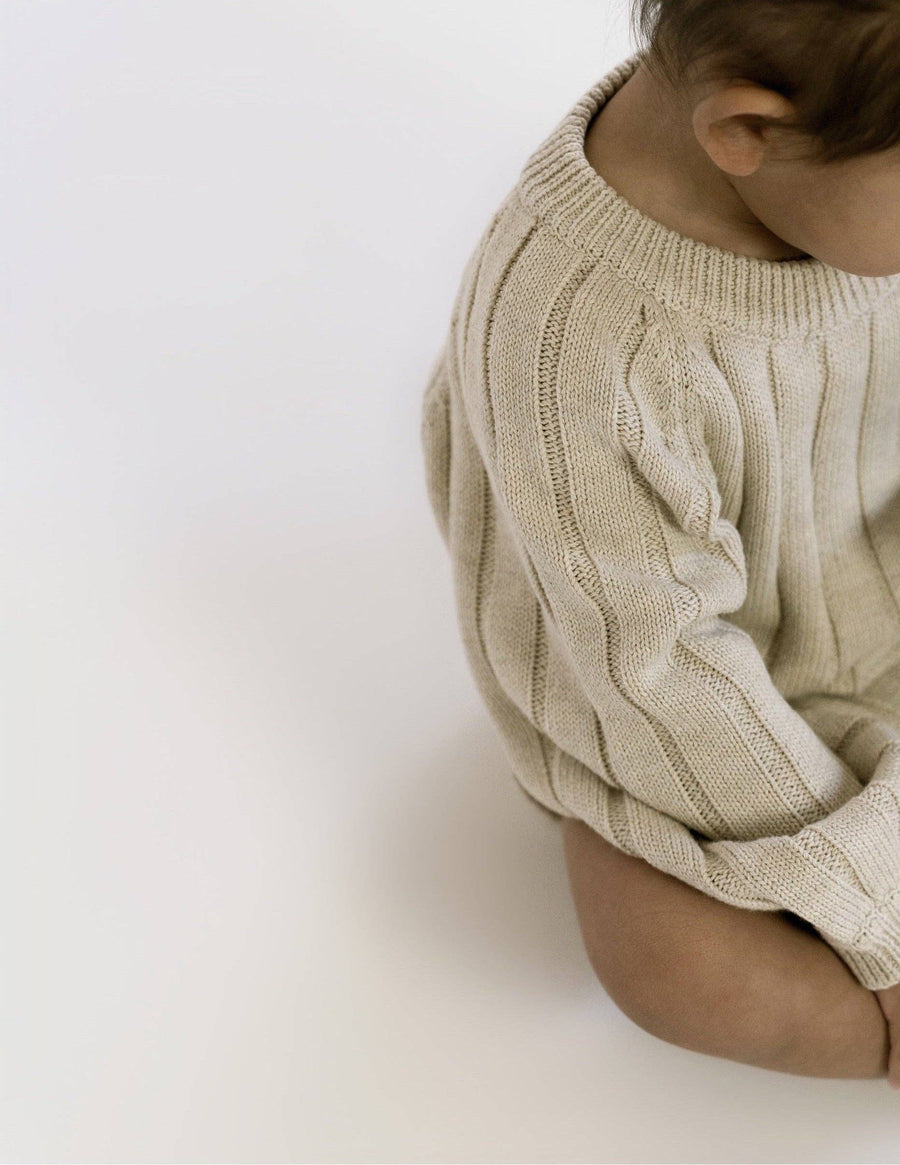 Wide Ribbed Knit Onesie ‘Biscotti’: 0/6 month