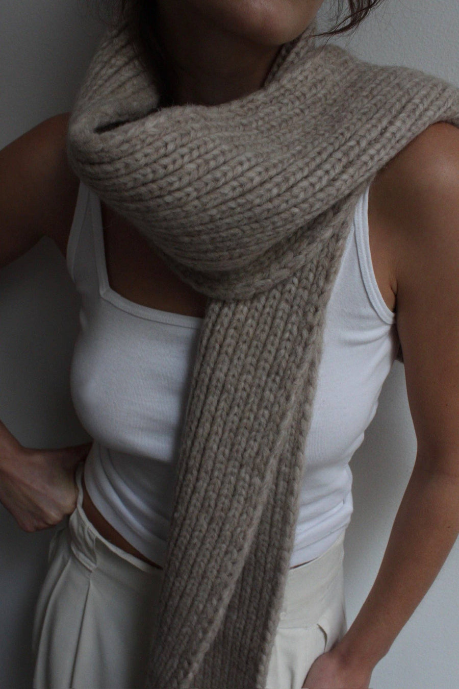 CeCe Knitted Alpaca Scarf: Ivory