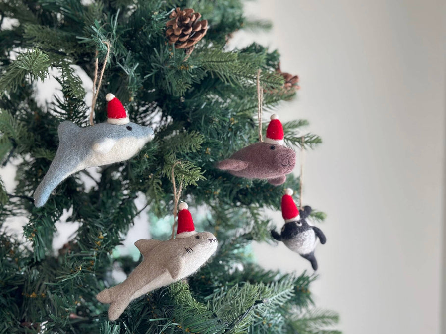 Felt Ornament - Shark with Christmas Hat