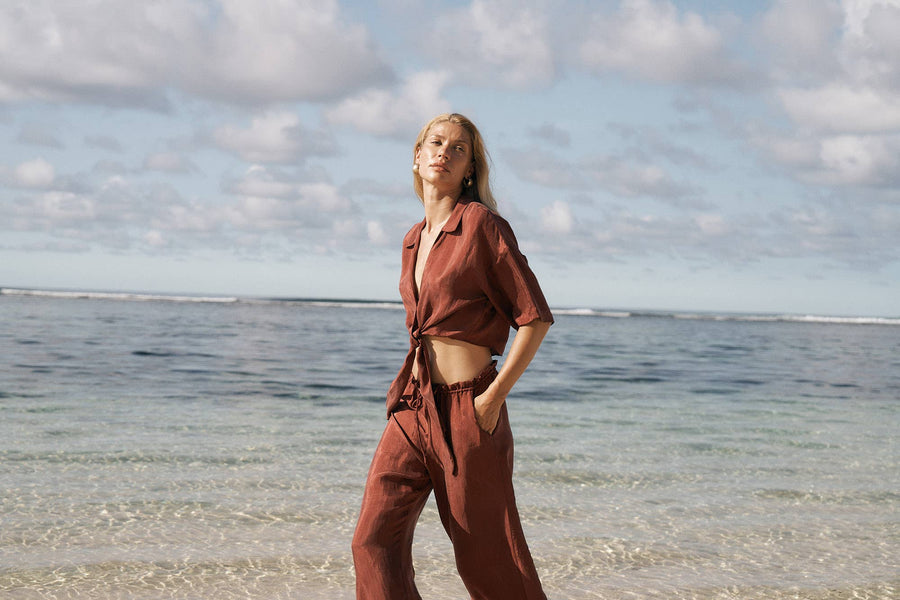 Lucid Flow Tie Pants - Burgundy