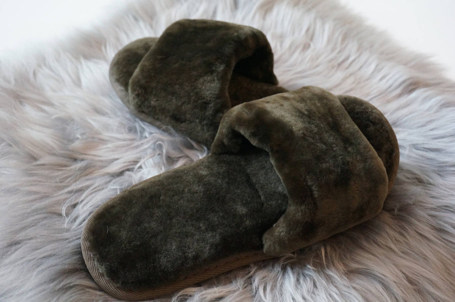 Sheared Sheepskin Slippers - Dark Green (Women's Sizing): 8.5 - 9.5