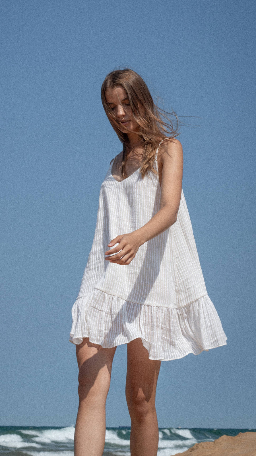 Liv Mini Ruffle Dress | White Stripes