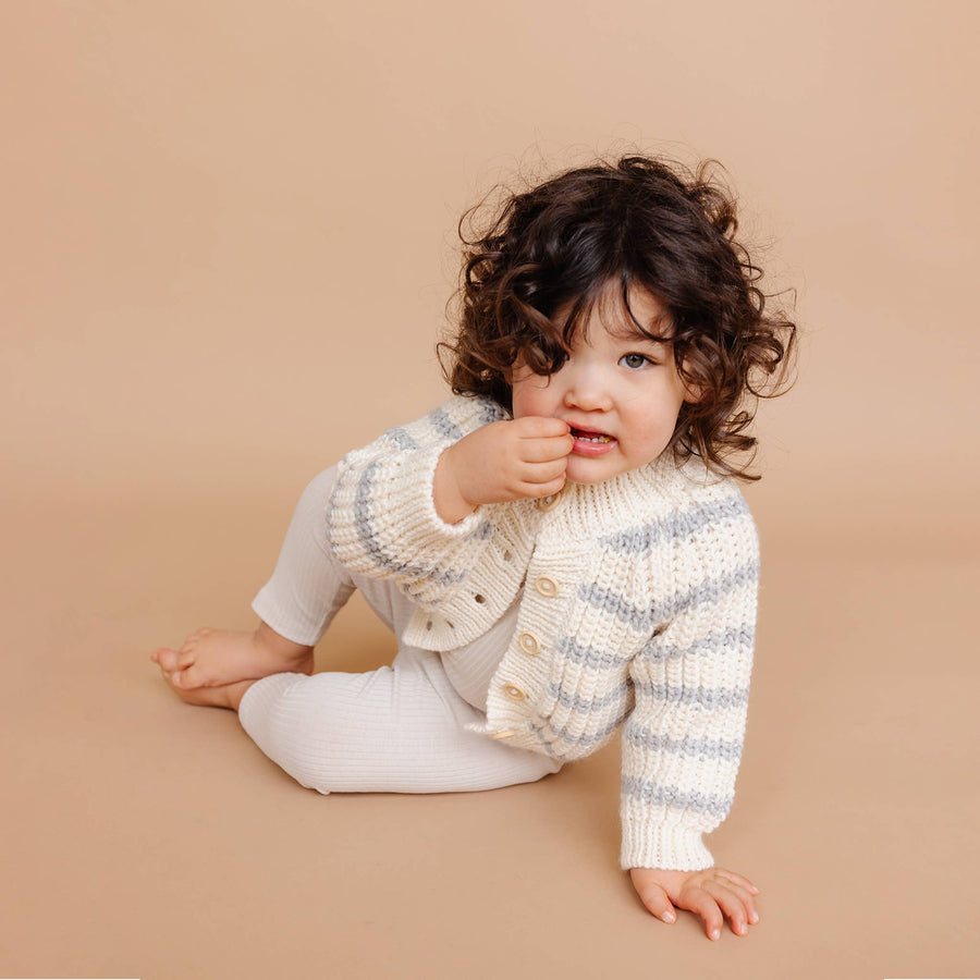 Rib Knit Stripe Cardigan, Bowie Grey | Baby & Kid Sweater: S; 12-24M