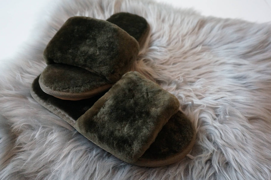 Sheared Sheepskin Slippers - Dark Green (Women's Sizing): 8.5 - 9.5