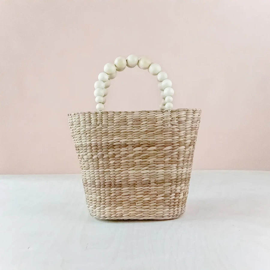 Small Market Tote Bag with Wood Bead Handles