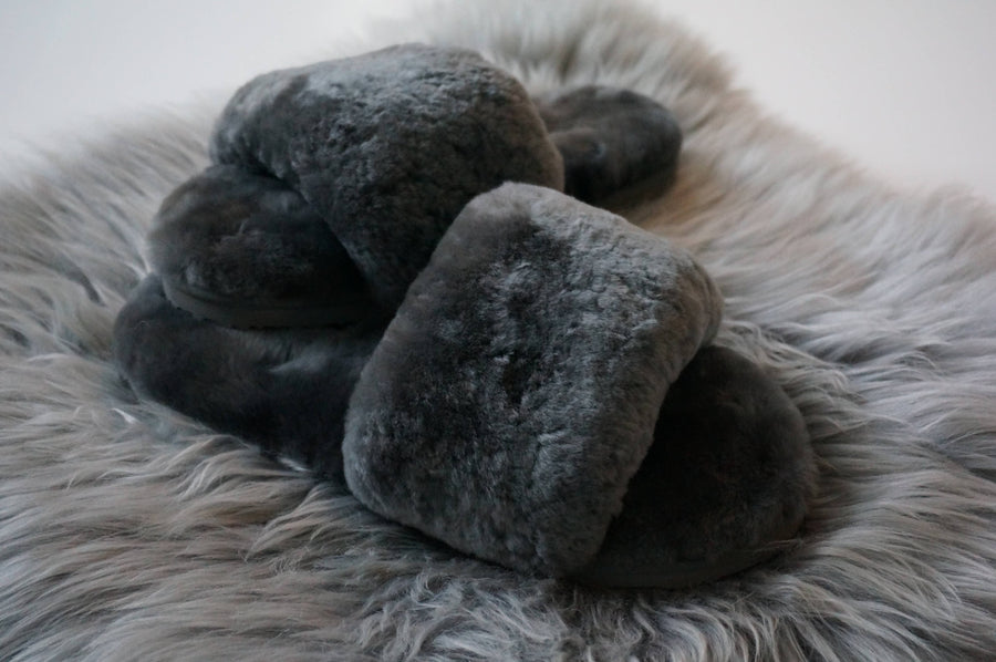 Australian Sheepskin Fluffy Slipper - Gray: 7 -7.5