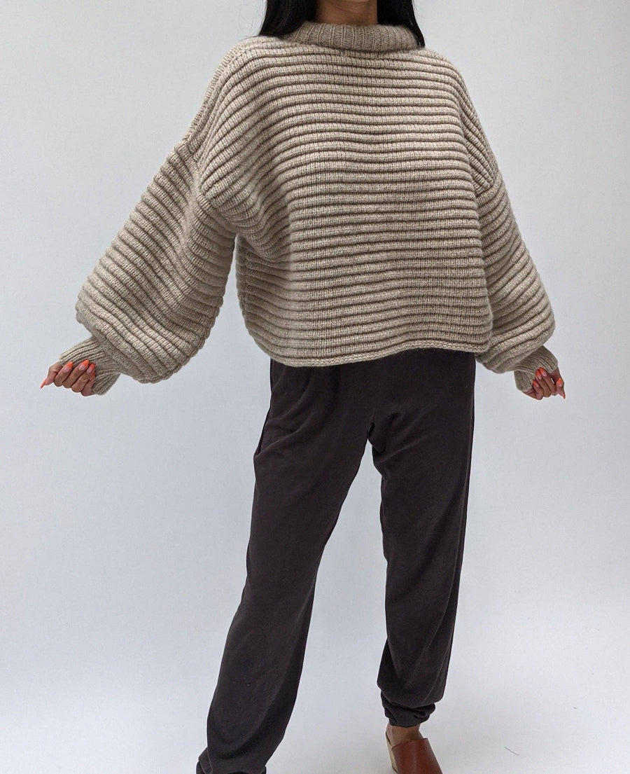 Romy Knitted Alpaca Balloon Sleeve Sweater: Oat / O/S