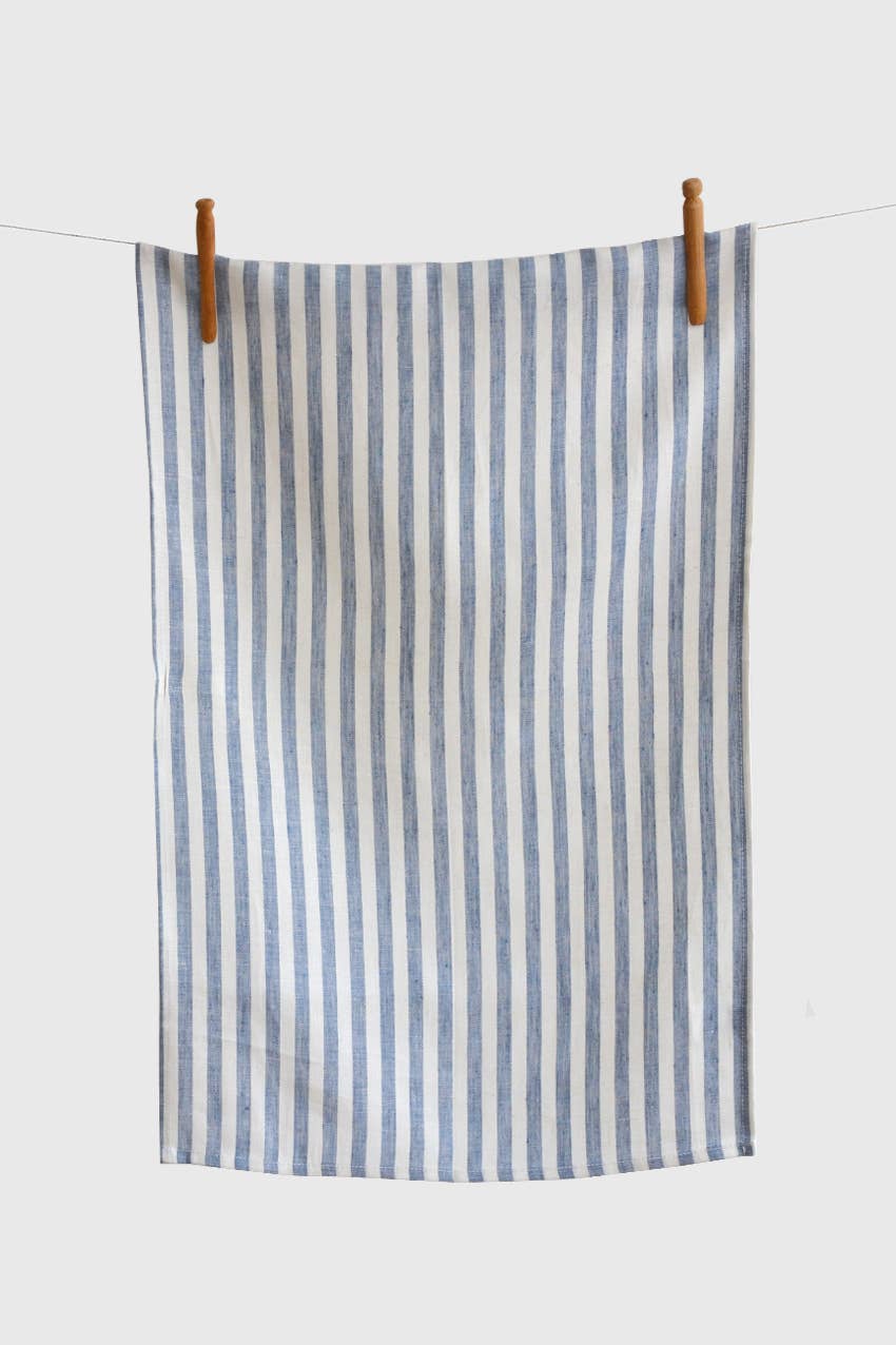 Lagoon Tea Towel White with Navy Stripes