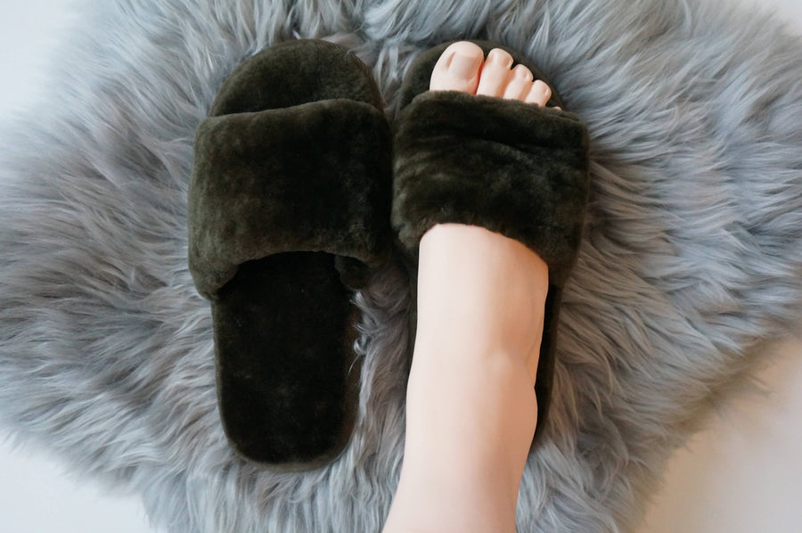 Sheared Sheepskin Slippers - Dark Green (Women's Sizing): 8.5 - 9.5