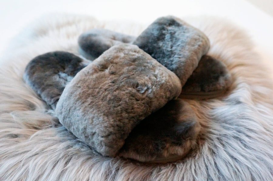 Australian Sheepskin Fluffy Slipper - Gray: 7 -7.5