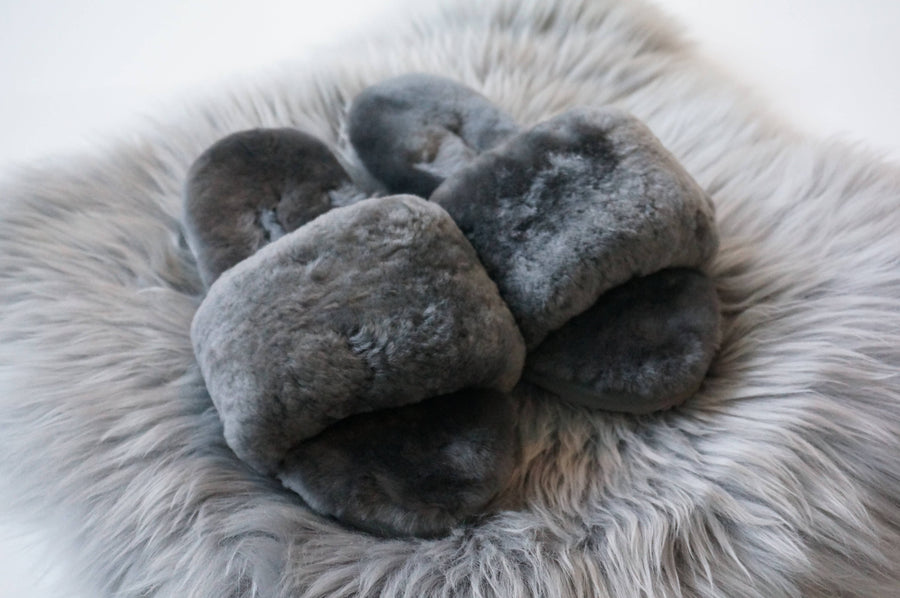 Australian Sheepskin Fluffy Slipper - Gray: 7 -7.5