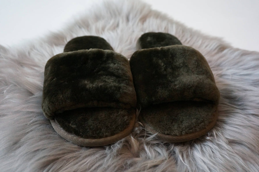 Sheared Sheepskin Slippers - Dark Green (Women's Sizing): 7.5 - 8