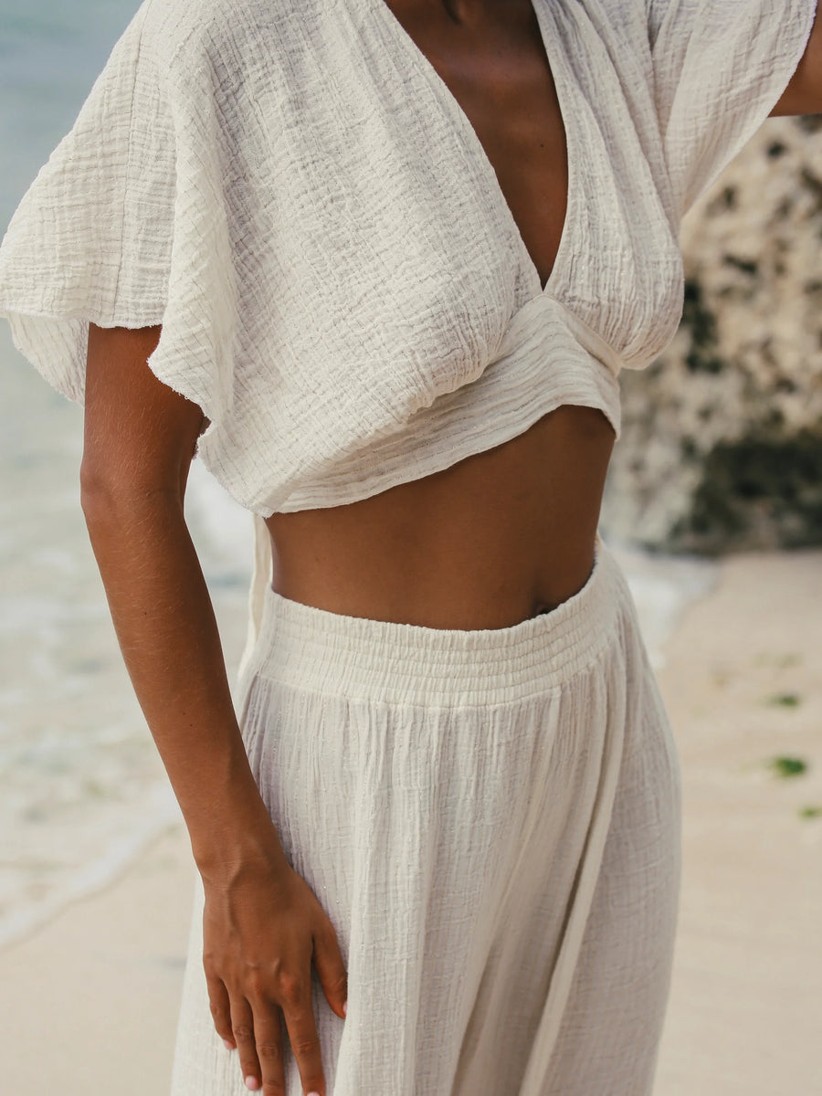 Skye Palazzo Pants | Natural With Gold Stripes