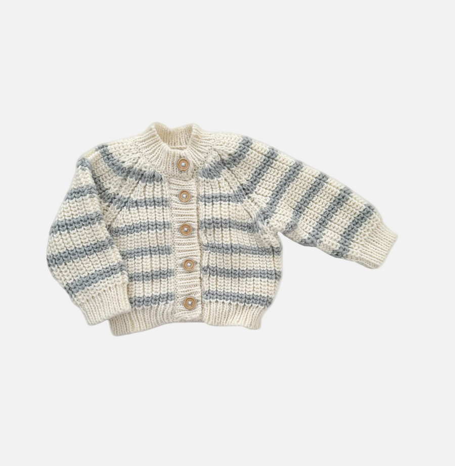 Rib Knit Stripe Cardigan Grey
