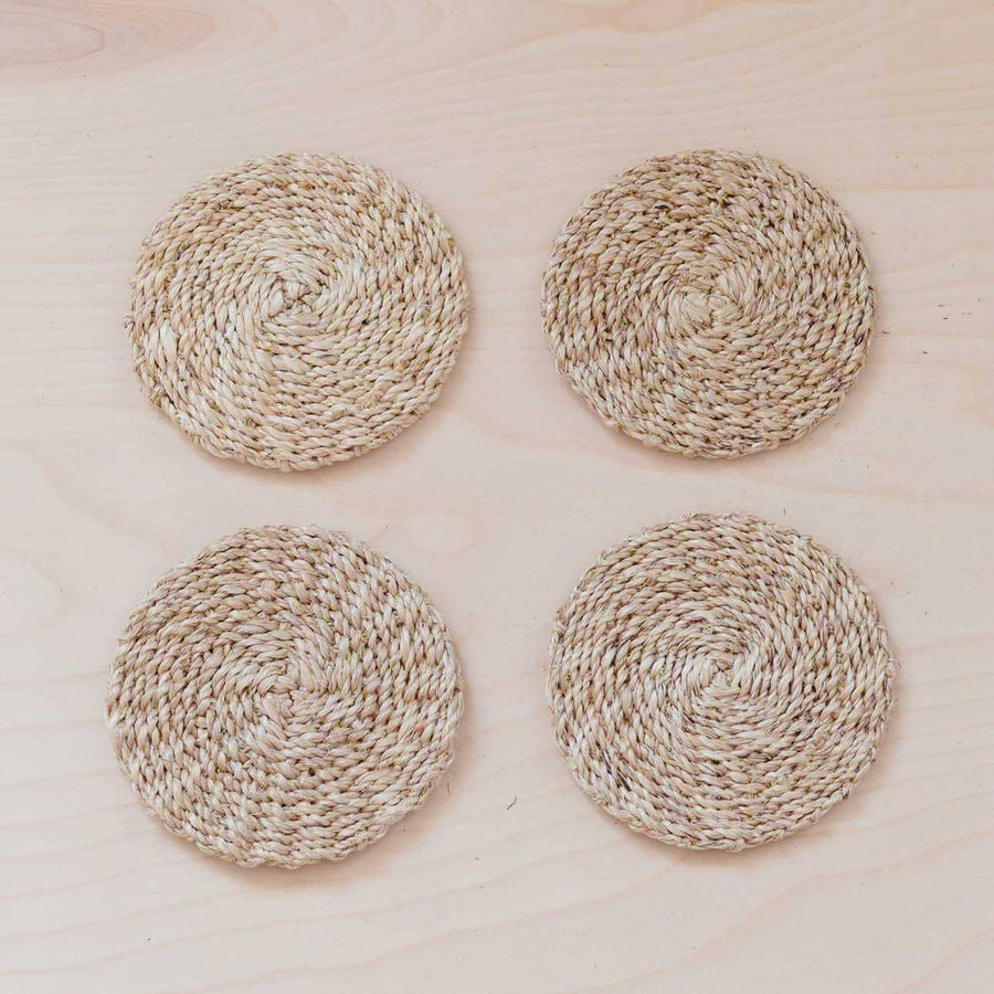 Natural Round Abaca Coasters, Set of 4