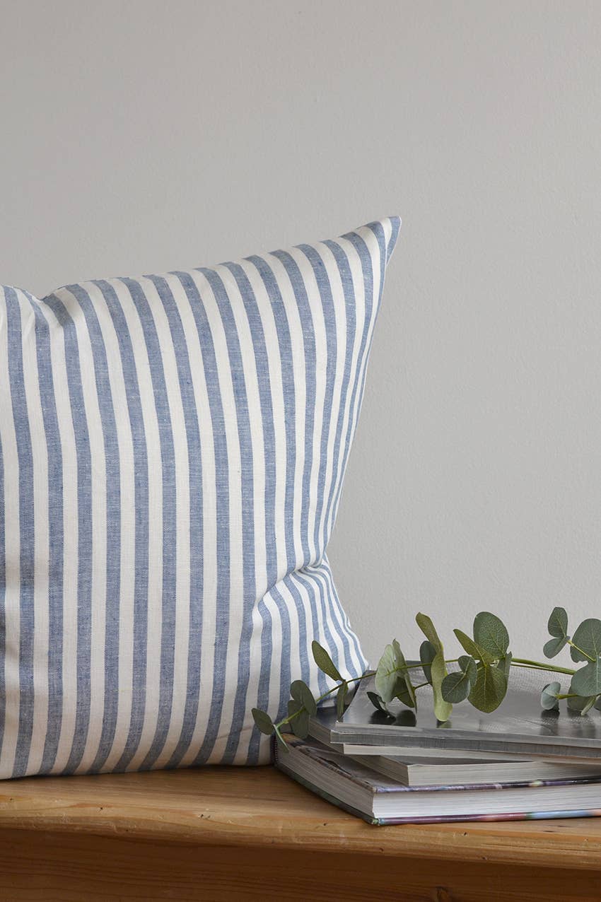 Lagoon Pillow Cover White with Navy Stripes