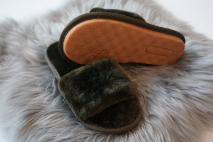 Sheared Sheepskin Slippers - Dark Green (Women's Sizing): 8.5 - 9.5