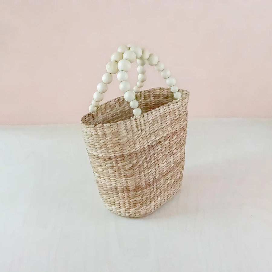 Small Market Tote Bag with Wood Bead Handles