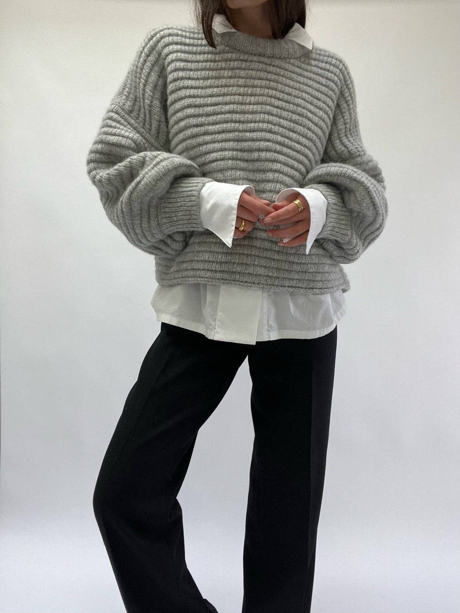 Romy Knitted Alpaca Balloon Sleeve Sweater: Oat / O/S