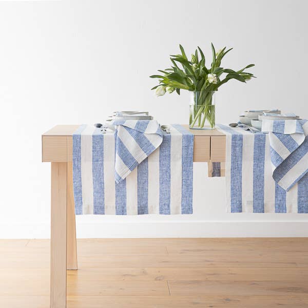 Linen Napkin Off White Blue Philippe (Set of 4)