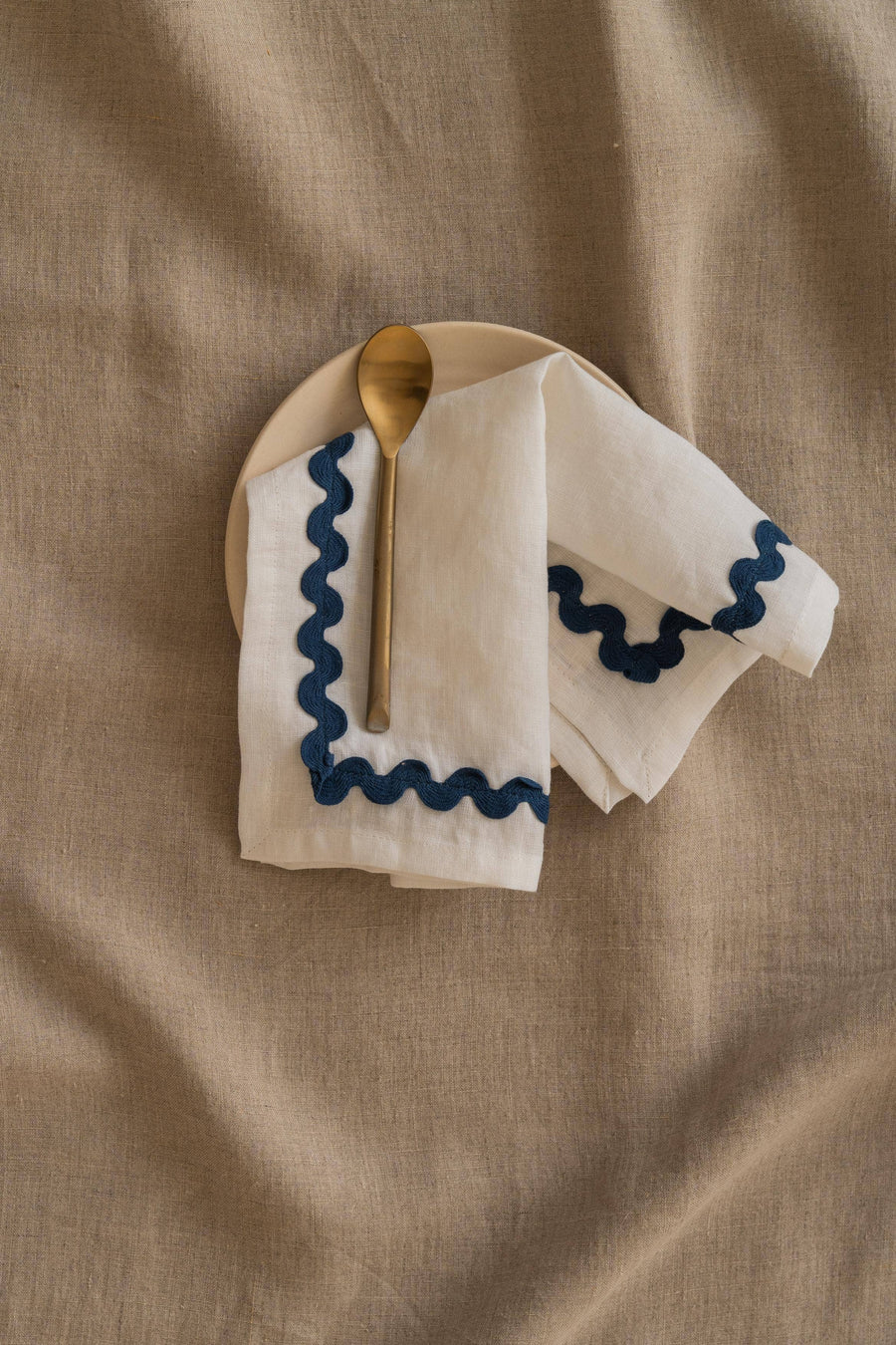 Blue Lace Trim Linen Napkin