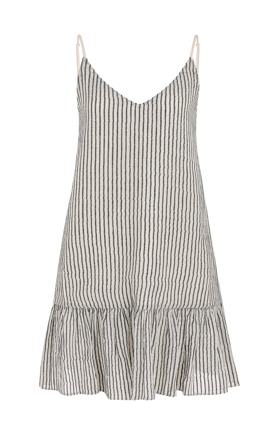 Liv Mini Ruffle Dress / Black Stripes