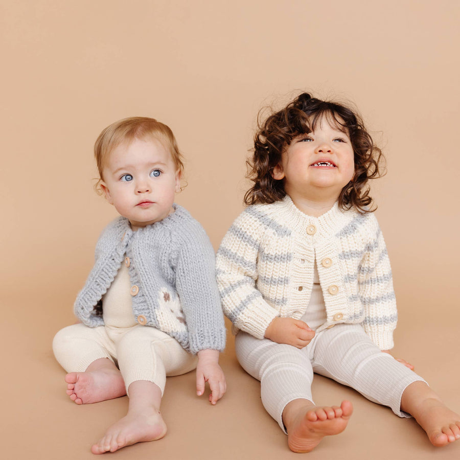 Rib Knit Stripe Cardigan, Bowie Grey | Baby & Kid Sweater: XS; 6-12M