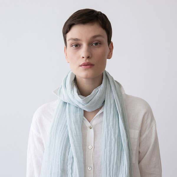 Linen Shawl Ice Blue Garza Fringe