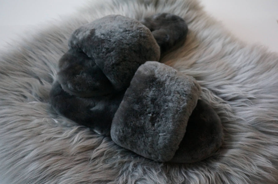 Australian Sheepskin Fluffy Slipper - Gray: 7 -7.5