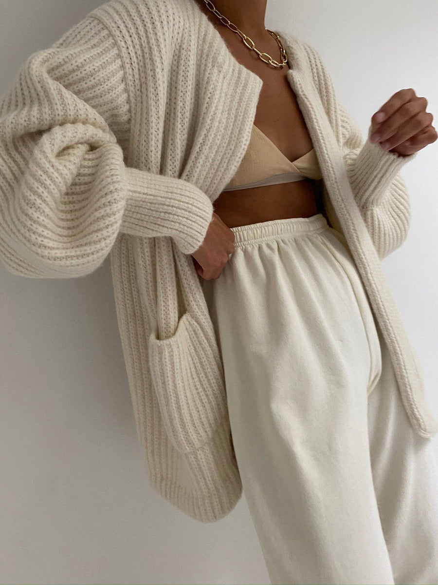 Dylan Knitted Alpaca Coat: Ivory / O/S