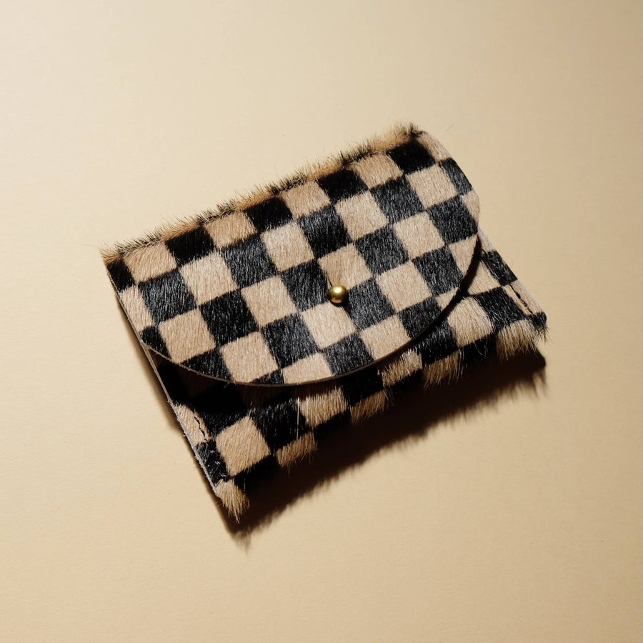 Cardholder - Tan Checkered Hair on Hide