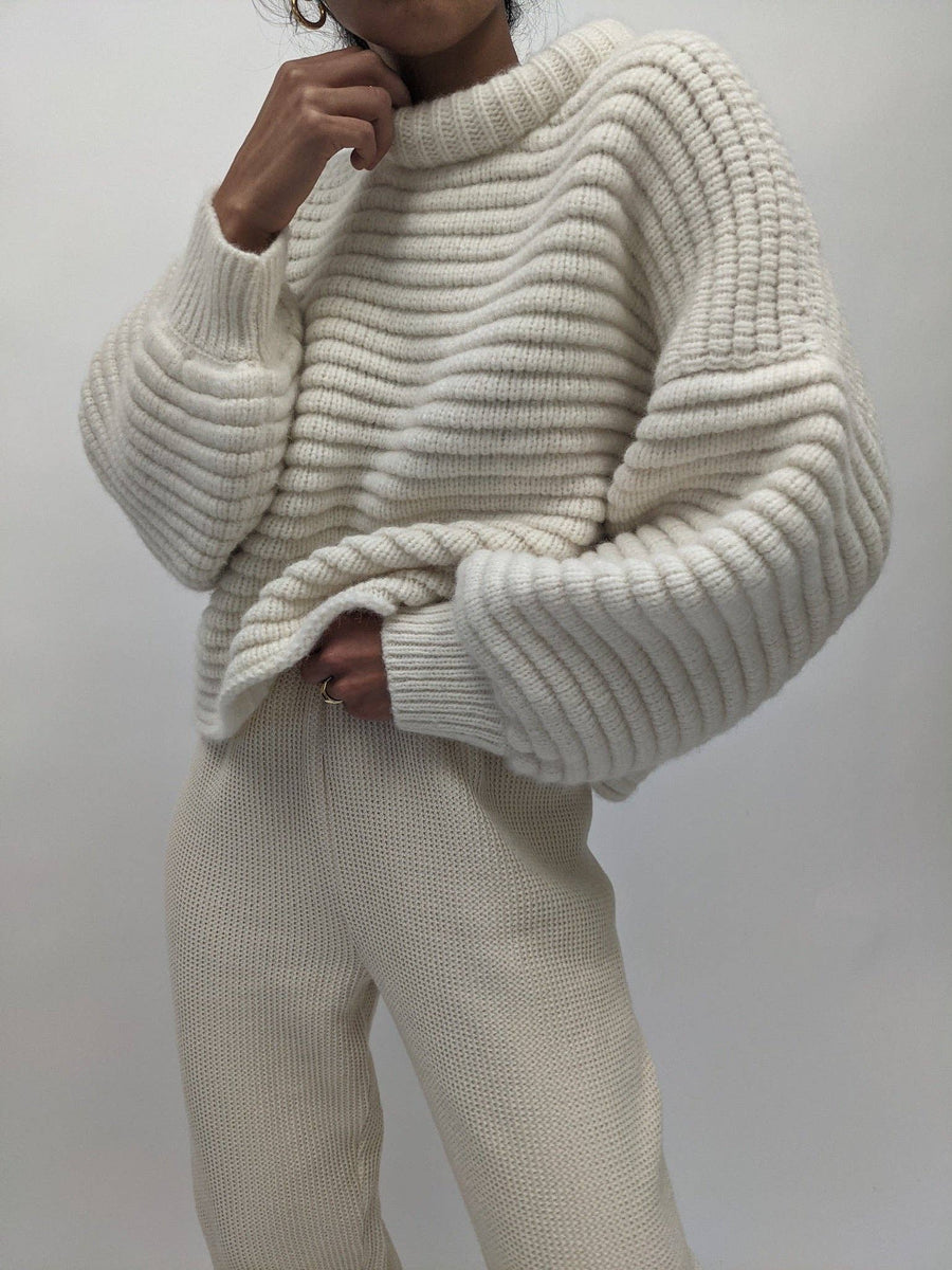 Romy Knitted Alpaca Balloon Sleeve Sweater: Ivory / O/S