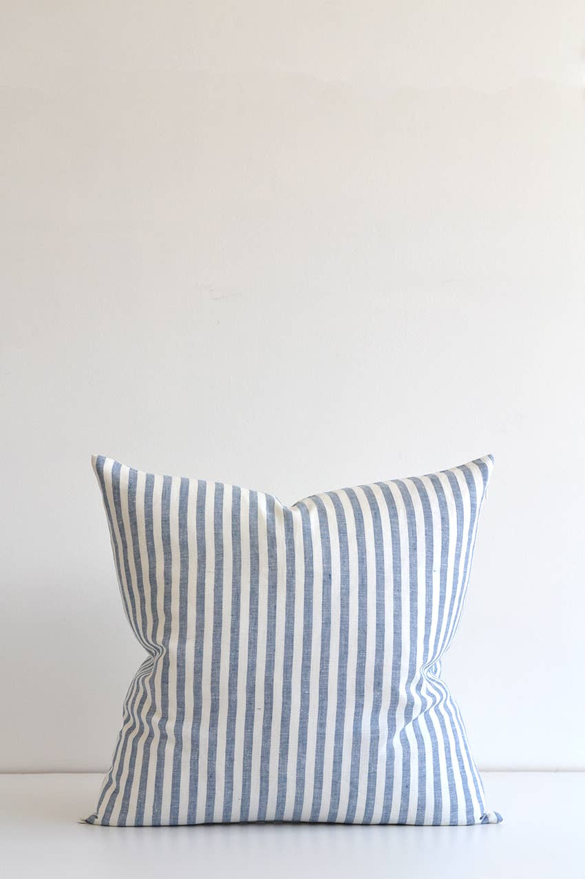 Lagoon Pillow Cover White with Navy Stripes