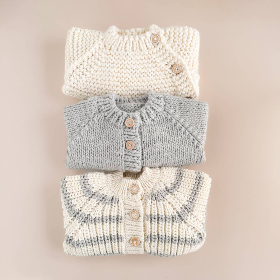 Rib Knit Stripe Cardigan, Bowie Grey | Baby & Kid Sweater: S; 12-24M