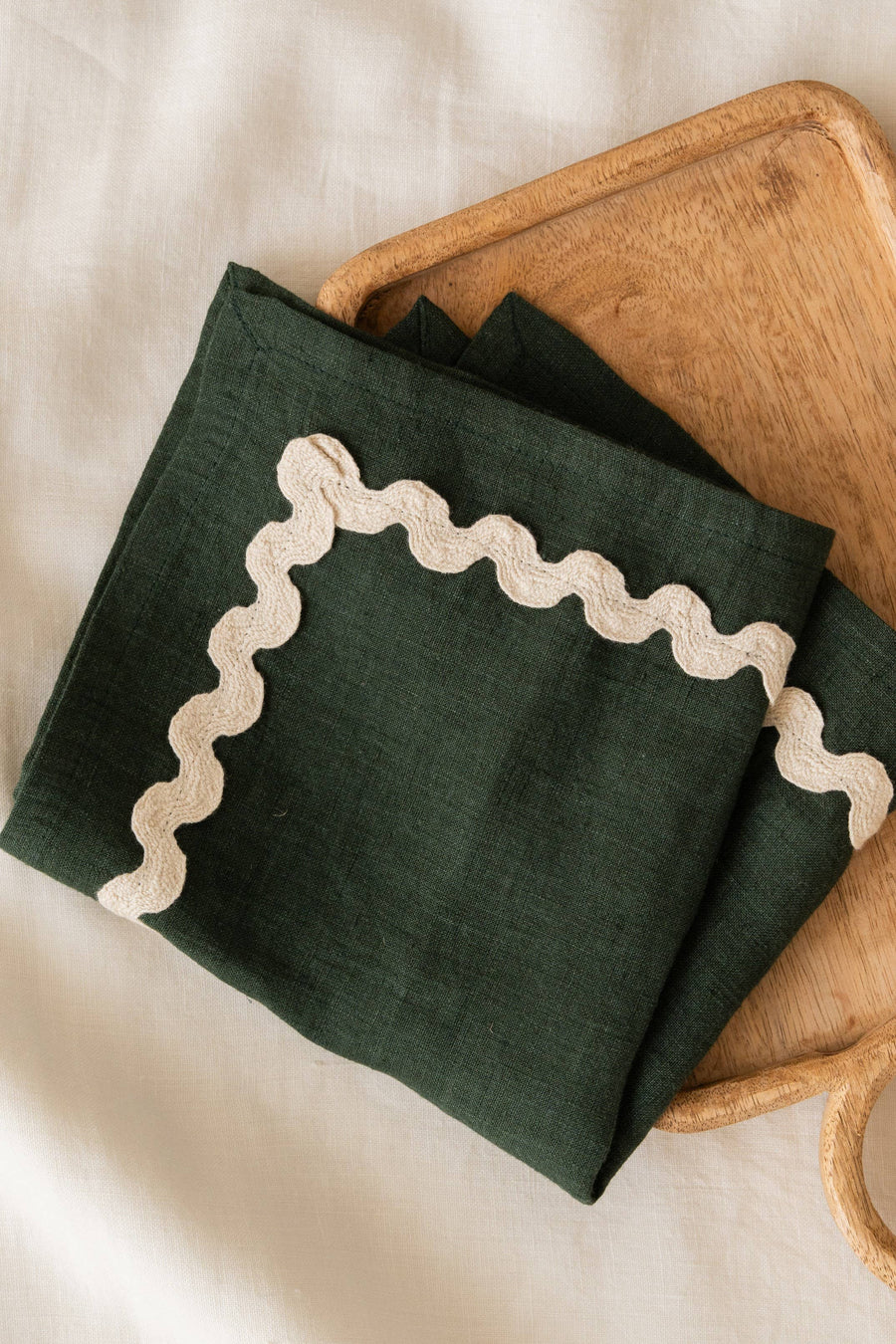 Green Lace Trim Linen Napkin