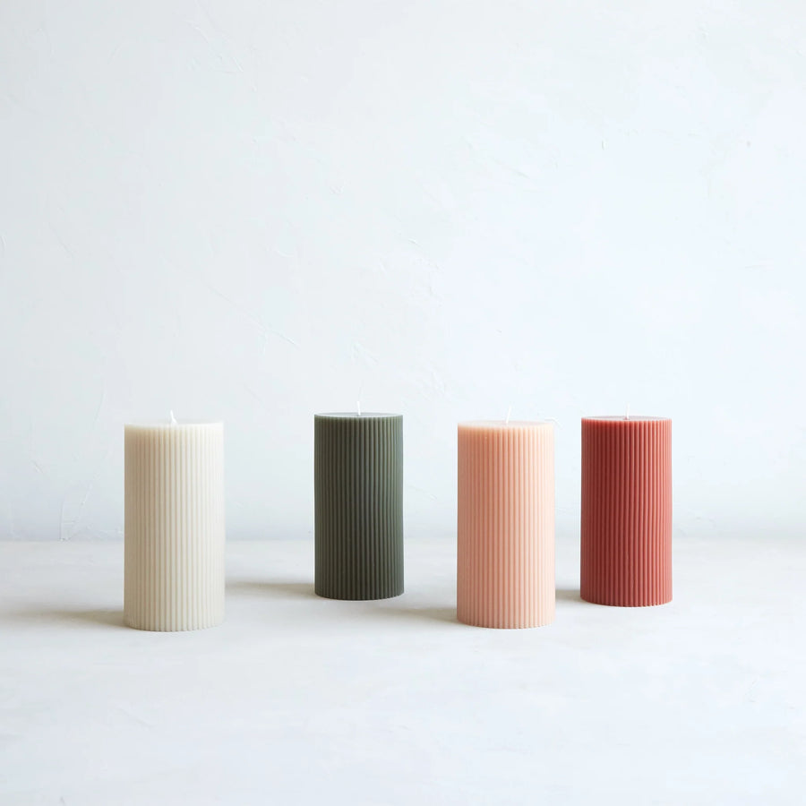 Fancy Ribbed Pillar Candle, Parchment