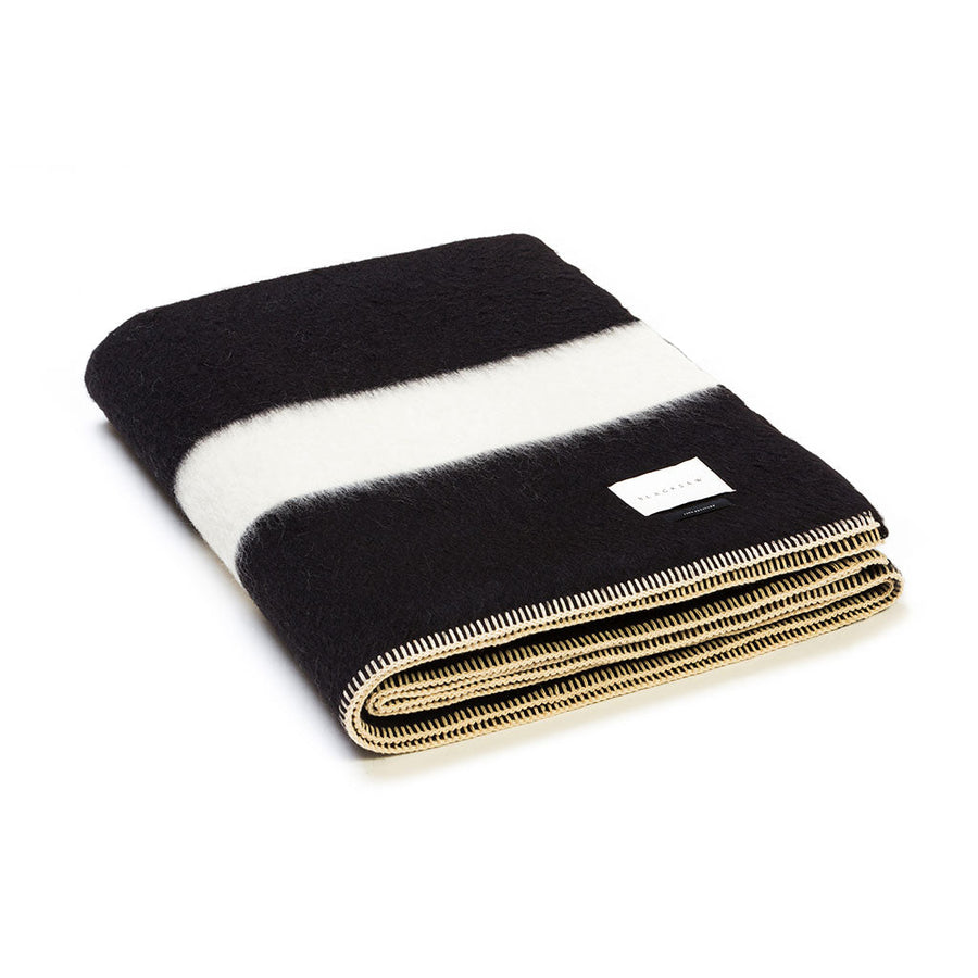 The Siempre Recycle Blanket, Black With Ivory Stripe